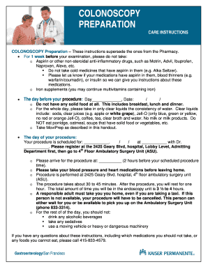 COLONOSCOPY Title of Article is PREPARATION E CARE M Mydoctor Kaiserpermanente  Form