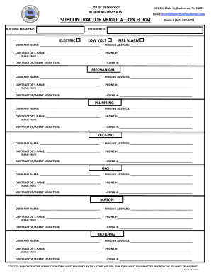 City of Bradenton Sub Verification Form