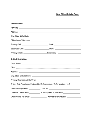 New Bookkeeping Client Intake Form PDF