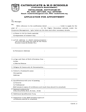 Catholicate and Md Schools Corporate Management Application Form