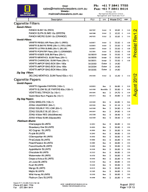 Metro Wholesale Price List PDF  Form