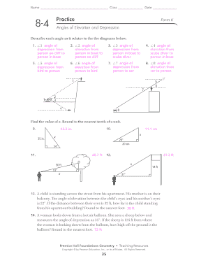 Practice Angles of Elevation and Depression  Form