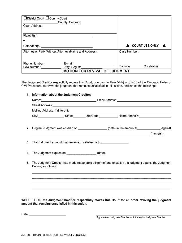 MOTION for REVIVAL of JUDGMENT Colorado Judicial Branch Courts State Co  Form