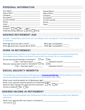 Retirement Planning Questionnaire  Form