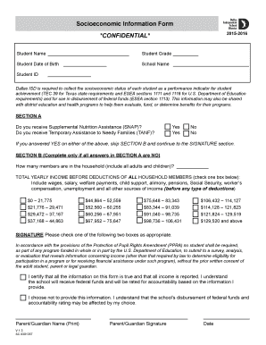 Socioeconomic Information Form *CONFIDENTIAL* Dallasisd