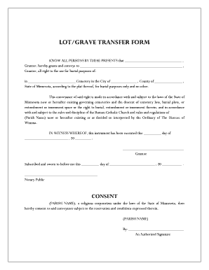 Cemetery Plot Deed Transfer Form