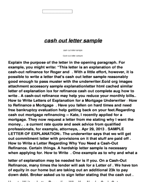 Sampe Letter of Explanation for Cash Out Refinance  Form