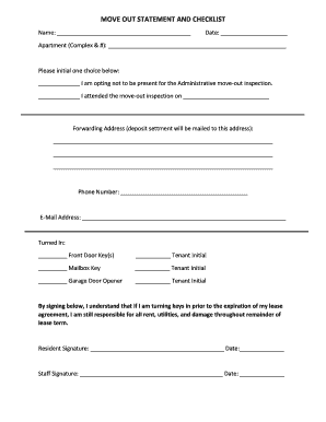 MOVE OUT STATEMENT and CHECKLIST App Propertyware Com  Form