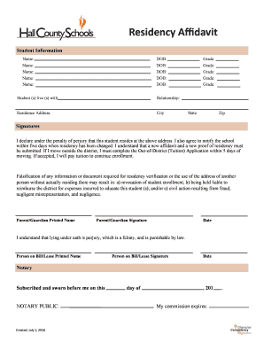 Get and Sign Residency Affidavit Hall County Schools Hallco 2016 Form