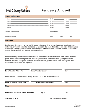  Residency Affidavit Hall County Schools Hallco 2016