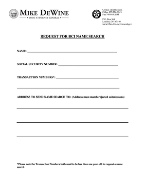 REQUEST for BCI NAME SEARCH Ohioattorneygeneral  Form