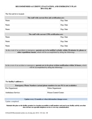 Recommended Accident, Evacuation, and Emergency Plan Azdhs  Form