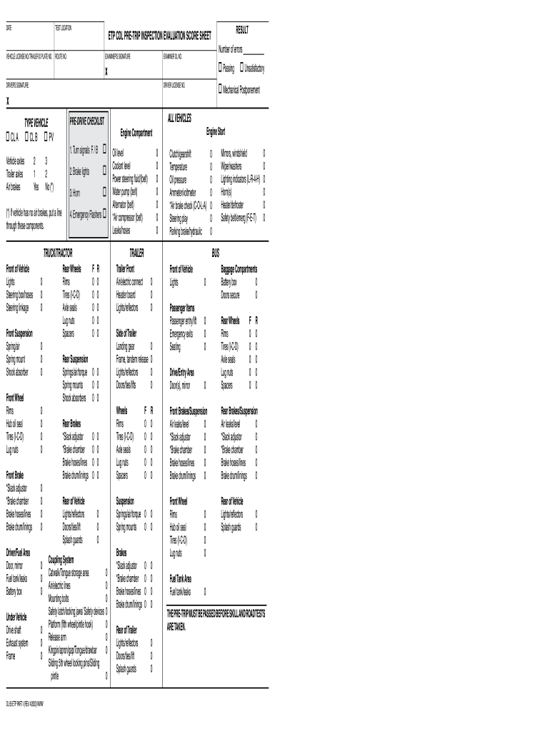  Cdl Pre Trip Score Sheet 2003