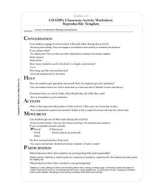 CHAMPs Classroom Activity Worksheet Reproducible Template Pps K12 or  Form