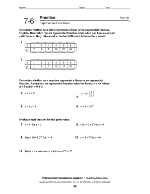 7 6 Practice Exponential Functions Answer Key  Form