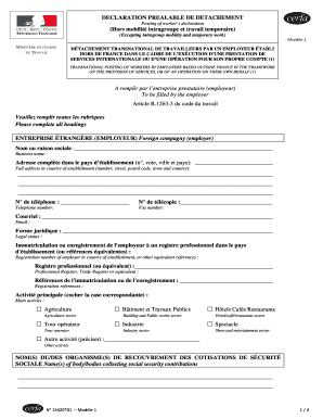 DECLARATION PREALABLE DE DETACHEMENT Posting of Worker S  Form