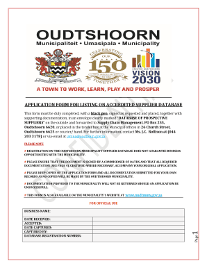 New Supplier Database Application Form Oudtshoorn Municipality Oudtshoorn Gov