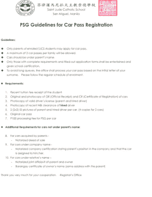 Sjcs Car Pass Application  Form