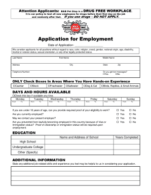 B B Pet Stop Job Application  Form