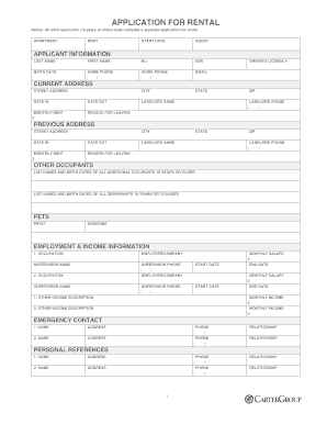 Pre Tenancy Application Form