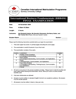 Bbb4m Final Exam  Form