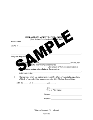 Affidavit of Payment Template  Form