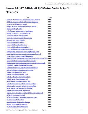 Affidavit of Motor Vehicle Gift Transfer  Form