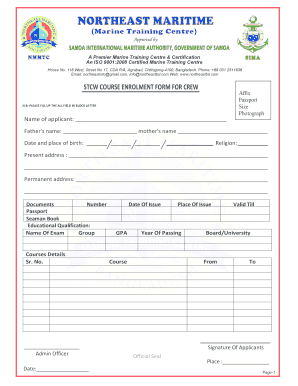 STCW COURSE ENROLMENT FORM for CREW