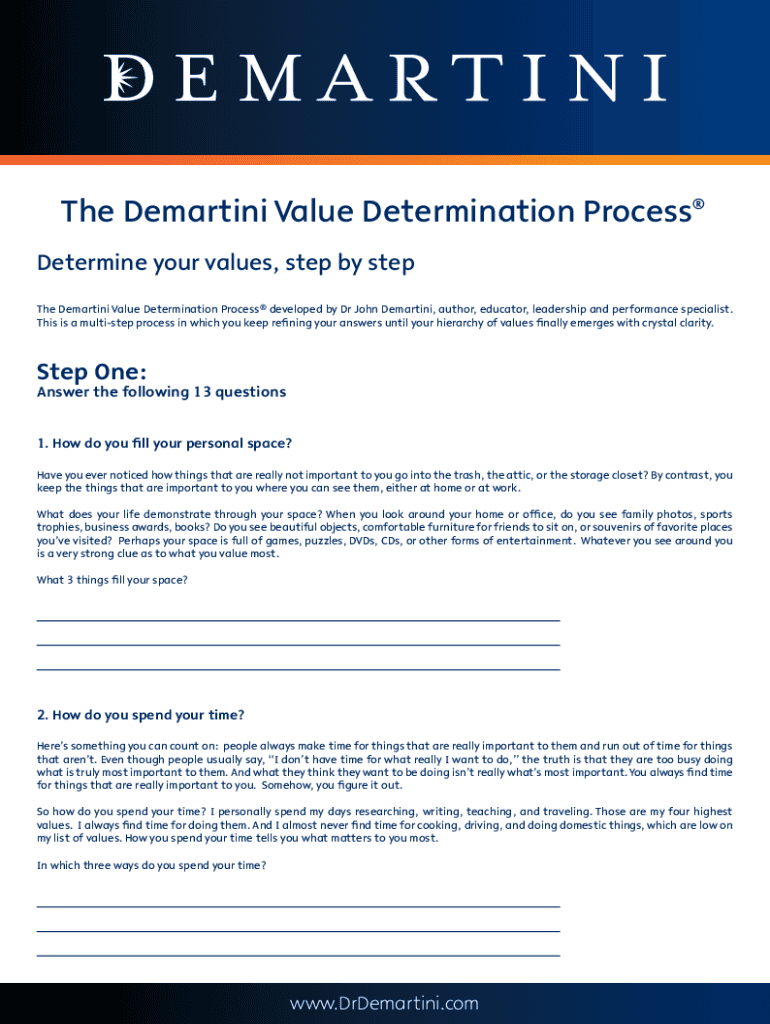 Dr John Demartini Values Determination Worksheet PDF  Form