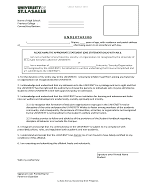 Undertaking University of St La Salle Usls Edu  Form