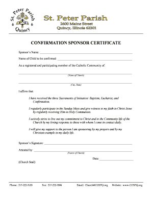 Confirmation Sponsor Certificate  Form