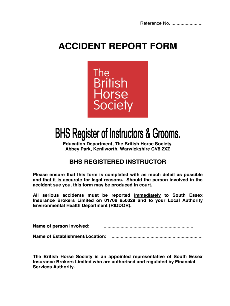  Bhs Accident Report Form 2014-2024
