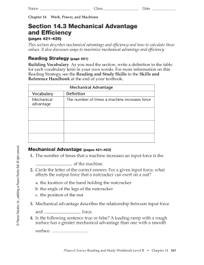 Section 14 3 Mechanical Advantage and Efficiency Answer Key PDF  Form