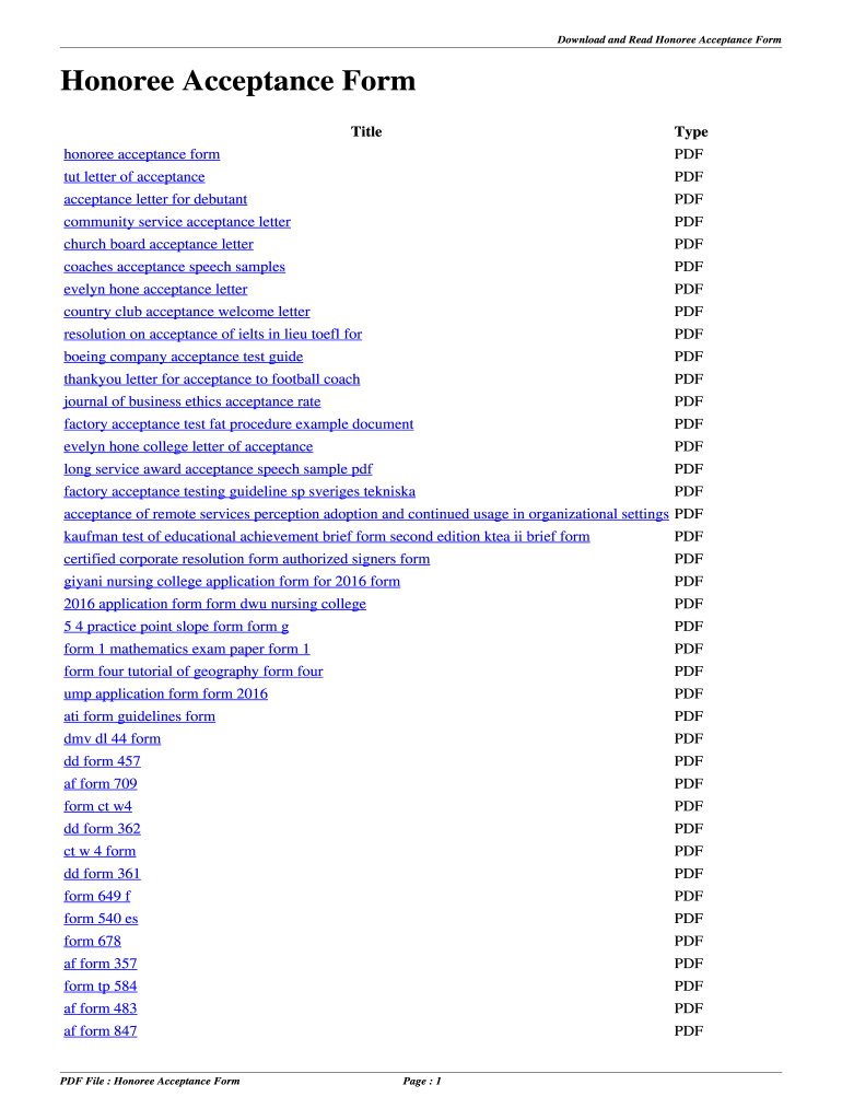 Honoree Acceptance Form Honoree Acceptance Form  Listify