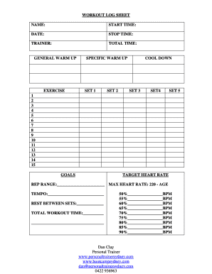 Personal Training Sheet  Form