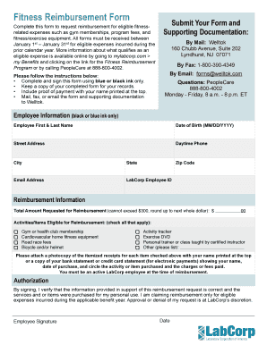 Labcorp Fitness Reimbursement  Form