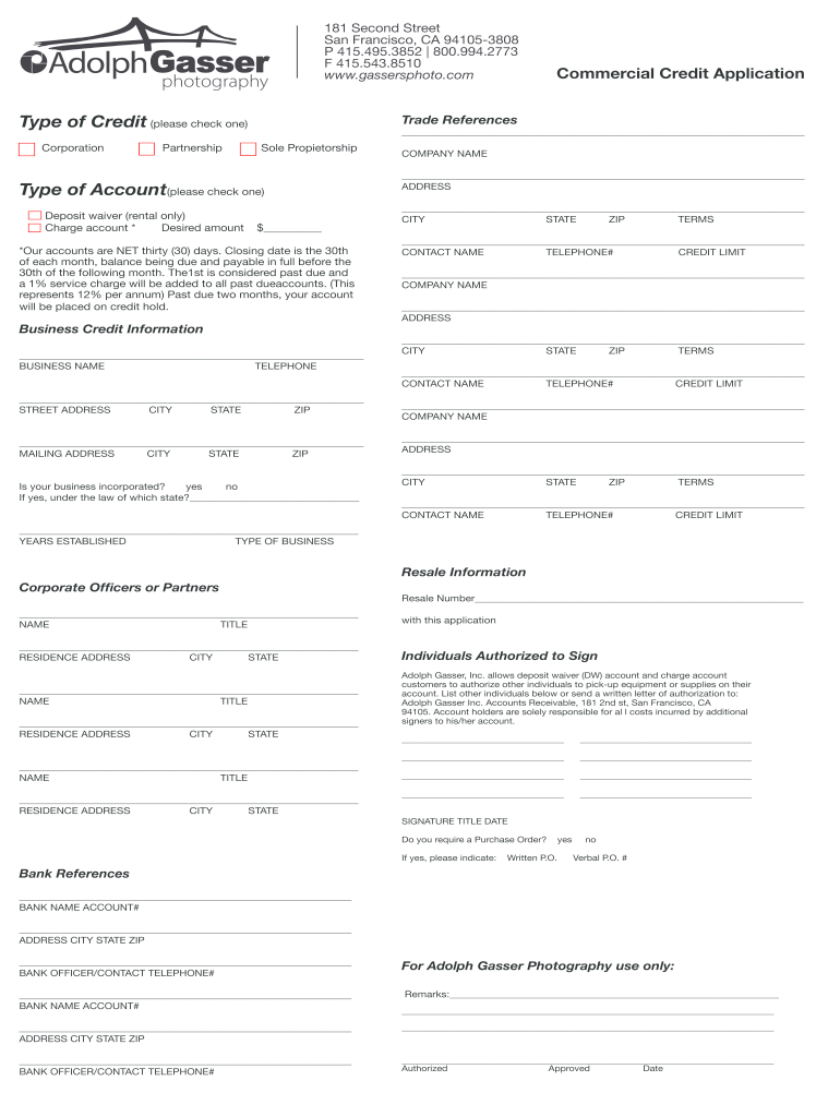 Commercial Credit App Adolph Gasser, Inc  Form