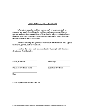 Confidentiality Agreement Parents Kids Choice Childcare  Form