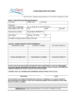 Consumer Dispute Form AmRent