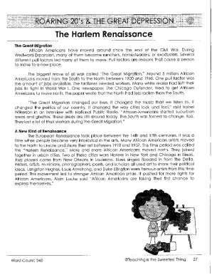 Harlem Renaissance Worksheet  Form