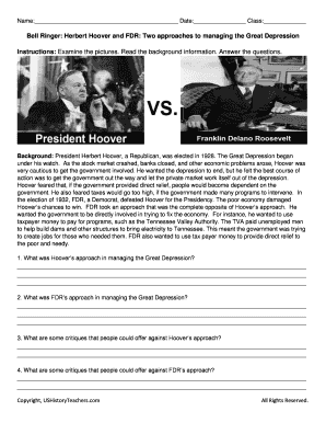 Bell Ringer Herbert Hoover and Fdr Two Approaches to Managing the Great Depression  Form