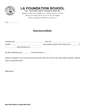 Rural Area Certificate Format