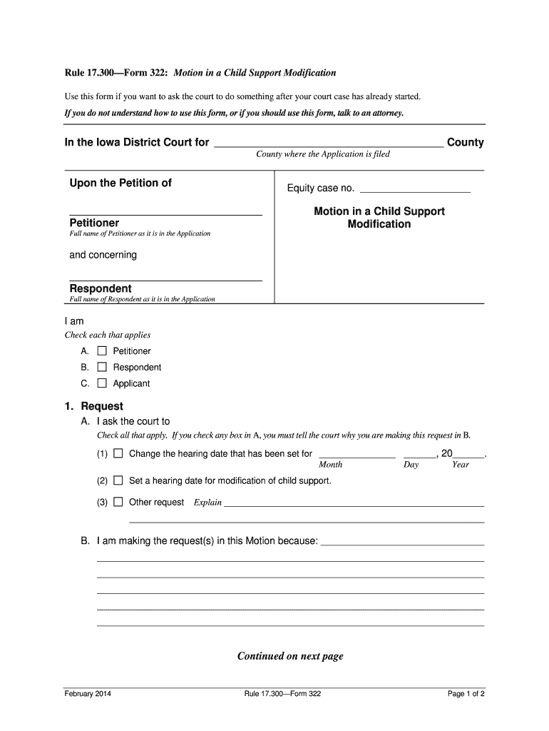 Rule 17 300 Form 322 Motion in a Child Support Modification Iowacourts