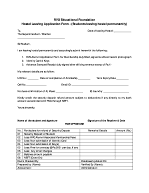 Hostel Leaving Application  Form