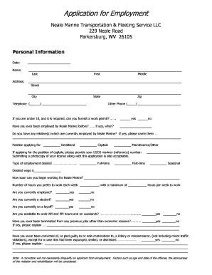 Application for Employment Neale Marine Transportation  Form