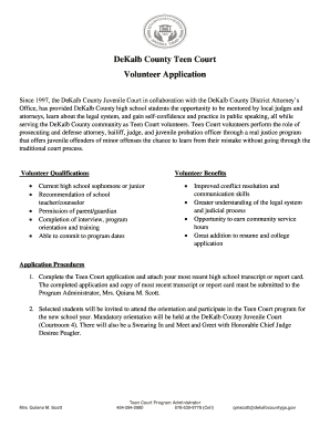 DeKalb County Teen Court Volunteer Application  Form