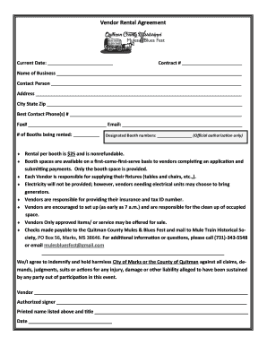 Vendor Rental Agreement PDF Download Mules Blues Fest Mules Bluesfest  Form