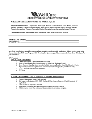 CREDENTIALING APPLICATION FORM Wellcare Com