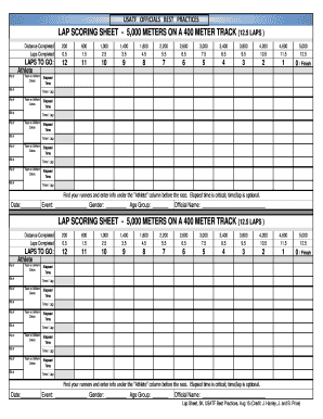 LAP SCORING SHEET 5,000 METERS on a 400 METER TRACK  Form