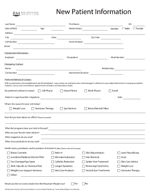 Red Mountain Weight Loss New Patient Paperwork  Form